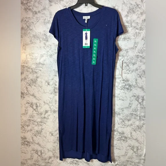 Jessica Simpson | Dresses | Jessica Simpson Navy Blue Dress Short Sleeve  Shift Maxi Side Slit Sz Xl New 37 | Poshmark